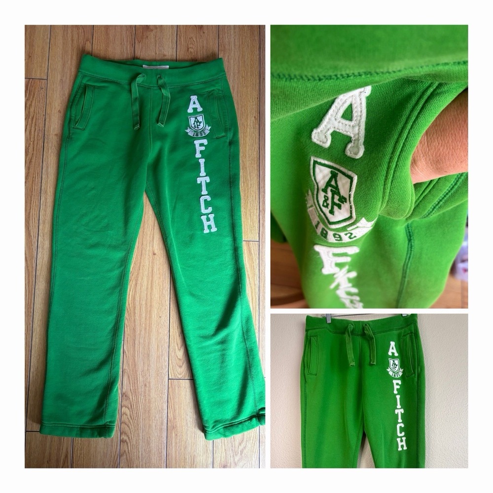 VTG Y2K Abercrombie & Fitch Green Puffy Logo Wide Leg Fleece Sweatpants Mens M
